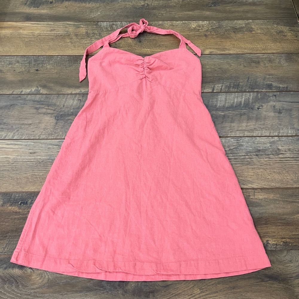 Old Navy Pink Halter Linen Blend Smocked Back Cami Dress Small Coastal Vacation
